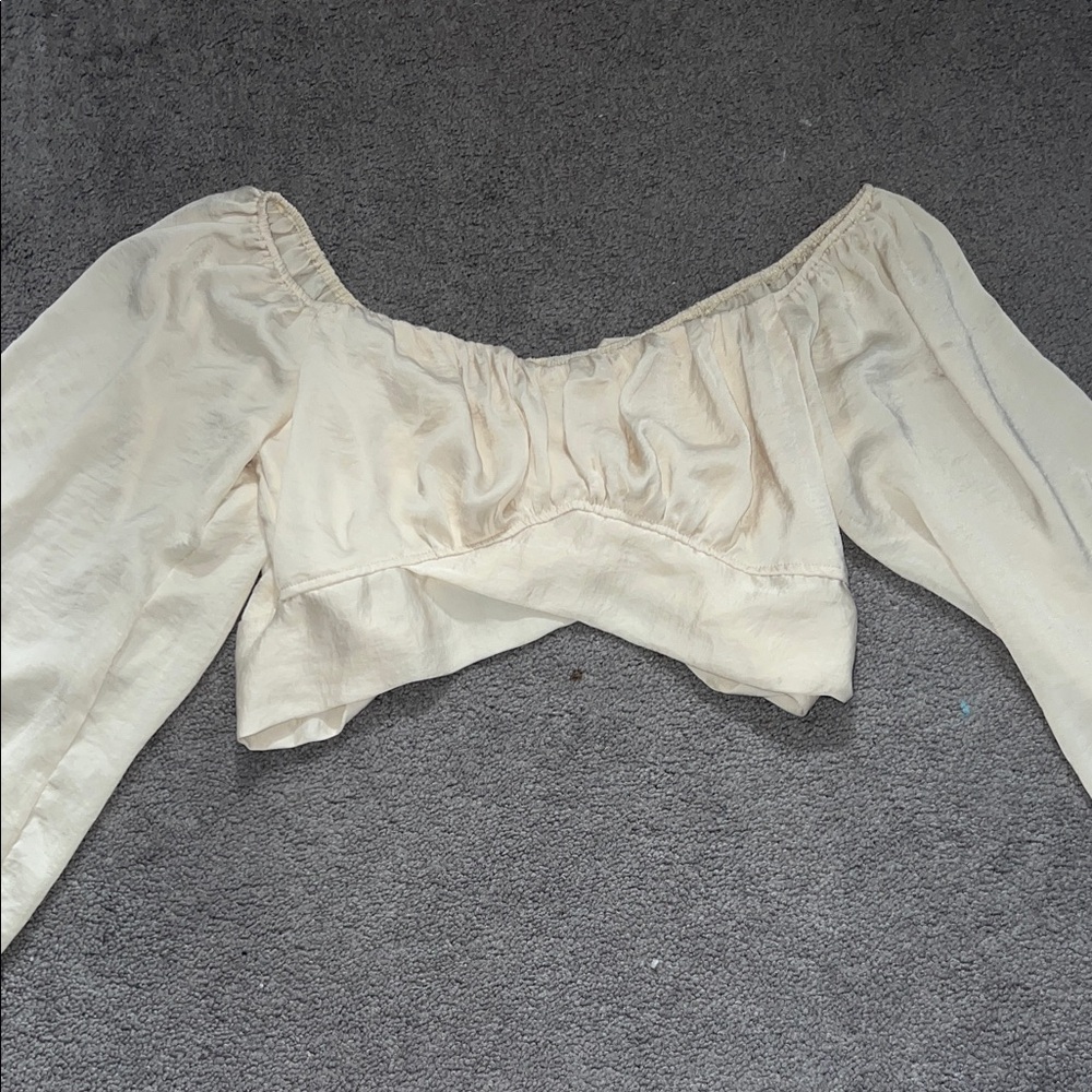 Cream Off-Shoulder Cropped Peasant Top